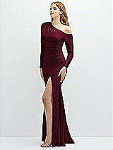 Side View Thumbnail - Cabernet Long Sleeve Cold-Shoulder Draped Stretch Satin Mermaid Dress with Horsehair Hem