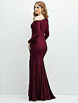 Rear View Thumbnail - Cabernet Long Sleeve Cold-Shoulder Draped Stretch Satin Mermaid Dress with Horsehair Hem