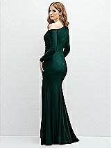 Rear View Thumbnail - Evergreen Long Sleeve Cold-Shoulder Draped Stretch Satin Mermaid Dress with Horsehair Hem