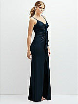 Side View Thumbnail - Midnight Navy Rhinestone Strap Stretch Satin Maxi Dress with Vertical Cascade Ruffle