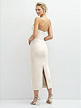 Rear View Thumbnail - Ivory Rhinestone Bow Trimmed Peek-a-Boo Deep-V Midi Dress with Pencil Skirt