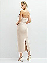 Rear View Thumbnail - Oat Rhinestone Bow Trimmed Peek-a-Boo Deep-V Midi Dress with Pencil Skirt