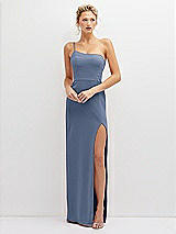 Front View Thumbnail - Larkspur Blue Sleek One-Shoulder Crepe Column Dress with Cut-Away Slit