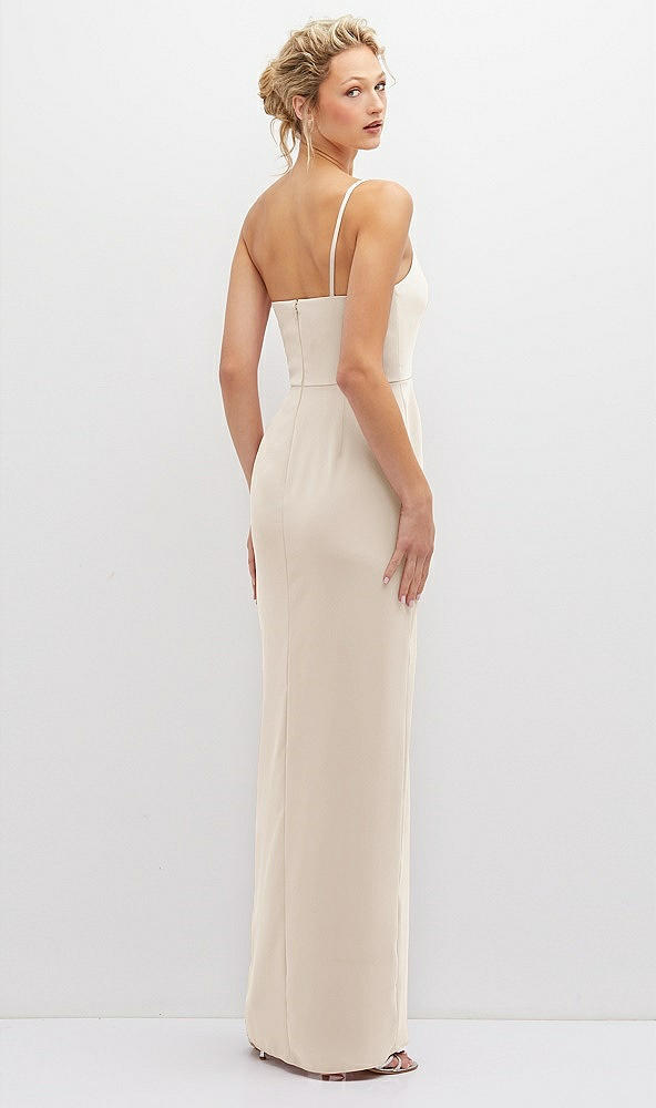 Back View - Oat Sleek One-Shoulder Crepe Column Dress with Cut-Away Slit