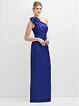 Side View Thumbnail - Cobalt Blue Oversized Flower One-Shoulder Satin Column Dress