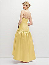 Rear View Thumbnail - Maize Strapless Fitted Satin High Low Dress with Shirred Ballgown Skirt