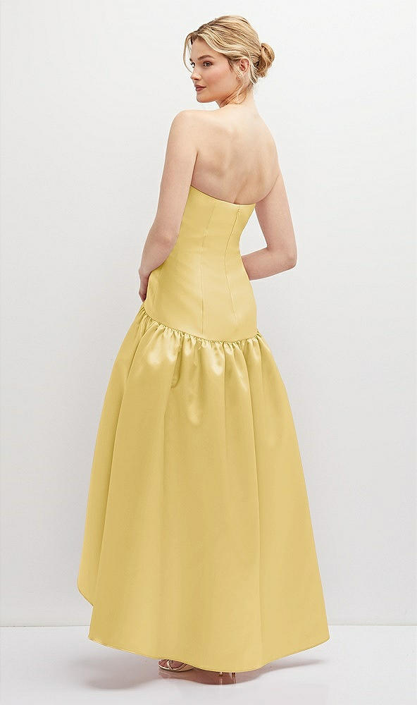 Back View - Maize Strapless Fitted Satin High Low Dress with Shirred Ballgown Skirt