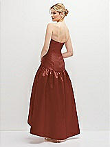 Rear View Thumbnail - Auburn Moon Strapless Fitted Satin High Low Dress with Shirred Ballgown Skirt