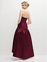 Rear View Thumbnail - Cabernet Strapless Fitted Satin High Low Dress with Shirred Ballgown Skirt