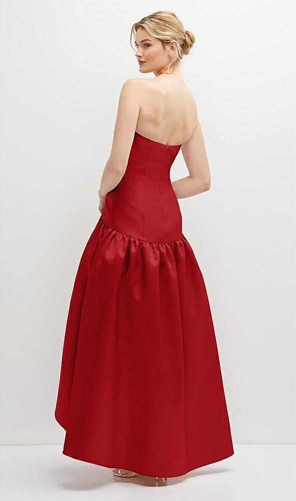 Back View - Garnet Strapless Fitted Satin High Low Dress with Shirred Ballgown Skirt