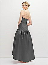 Rear View Thumbnail - Gunmetal Strapless Fitted Satin High Low Dress with Shirred Ballgown Skirt