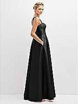 Side View Thumbnail - Black Lace-Up Back Bustier Satin Dress with Full Skirt and Pockets