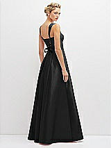 Rear View Thumbnail - Black Lace-Up Back Bustier Satin Dress with Full Skirt and Pockets