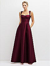 Front View Thumbnail - Cabernet Lace-Up Back Bustier Satin Dress with Full Skirt and Pockets