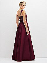 Rear View Thumbnail - Cabernet Lace-Up Back Bustier Satin Dress with Full Skirt and Pockets