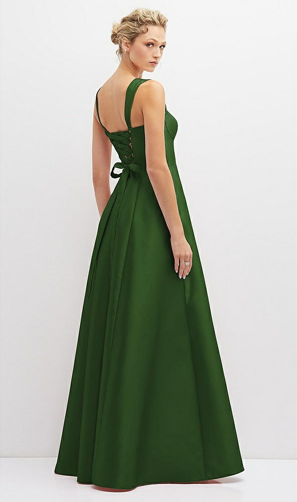 Back View - Celtic Lace-Up Back Bustier Satin Dress with Full Skirt and Pockets