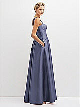 Side View Thumbnail - French Blue Lace-Up Back Bustier Satin Dress with Full Skirt and Pockets