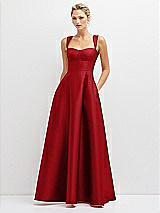 Front View Thumbnail - Garnet Lace-Up Back Bustier Satin Dress with Full Skirt and Pockets