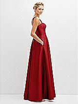 Side View Thumbnail - Garnet Lace-Up Back Bustier Satin Dress with Full Skirt and Pockets