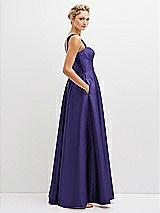 Side View Thumbnail - Grape Lace-Up Back Bustier Satin Dress with Full Skirt and Pockets