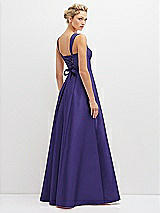 Rear View Thumbnail - Grape Lace-Up Back Bustier Satin Dress with Full Skirt and Pockets