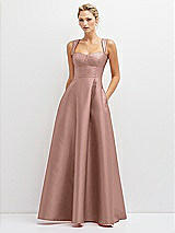 Front View Thumbnail - Neu Nude Lace-Up Back Bustier Satin Dress with Full Skirt and Pockets