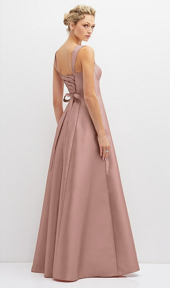 Back View - Neu Nude Lace-Up Back Bustier Satin Dress with Full Skirt and Pockets