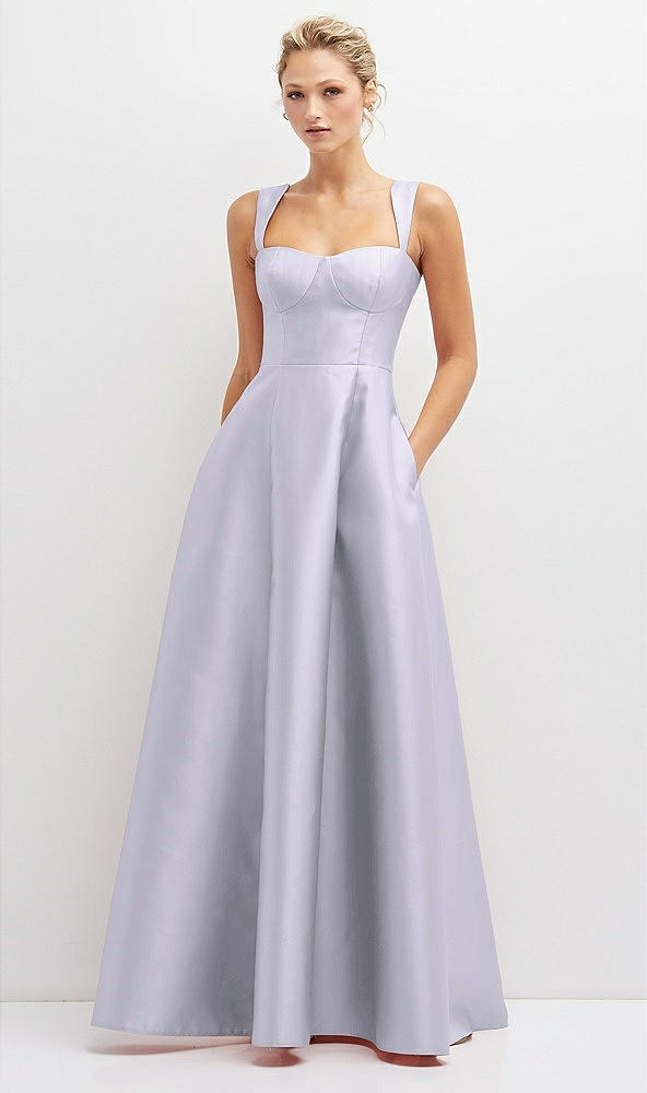 Front View - Silver Dove Lace-Up Back Bustier Satin Dress with Full Skirt and Pockets