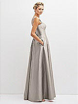 Side View Thumbnail - Taupe Lace-Up Back Bustier Satin Dress with Full Skirt and Pockets