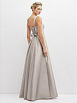 Rear View Thumbnail - Taupe Lace-Up Back Bustier Satin Dress with Full Skirt and Pockets
