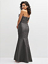 Rear View Thumbnail - Caviar Gray Strapless Satin Fit and Flare Dress with Crumb-Catcher Bodice