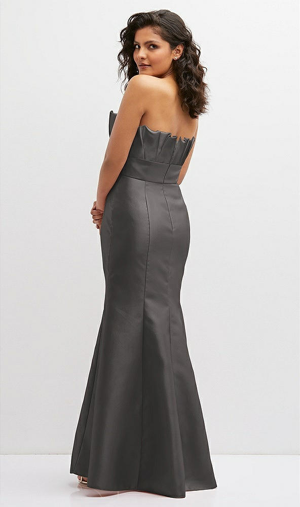 Back View - Caviar Gray Strapless Satin Fit and Flare Dress with Crumb-Catcher Bodice