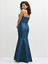 Rear View Thumbnail - Dusk Blue Strapless Satin Fit and Flare Dress with Crumb-Catcher Bodice