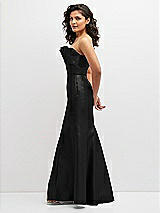 Side View Thumbnail - Black Strapless Satin Fit and Flare Dress with Crumb-Catcher Bodice