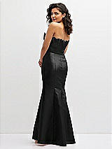 Rear View Thumbnail - Black Strapless Satin Fit and Flare Dress with Crumb-Catcher Bodice
