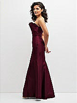 Side View Thumbnail - Cabernet Strapless Satin Fit and Flare Dress with Crumb-Catcher Bodice