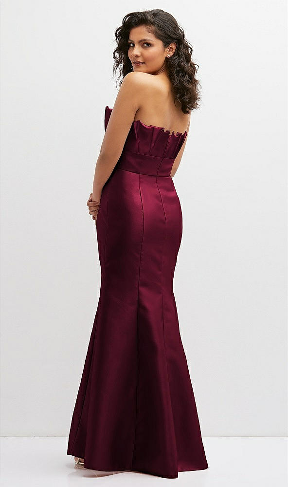Back View - Cabernet Strapless Satin Fit and Flare Dress with Crumb-Catcher Bodice