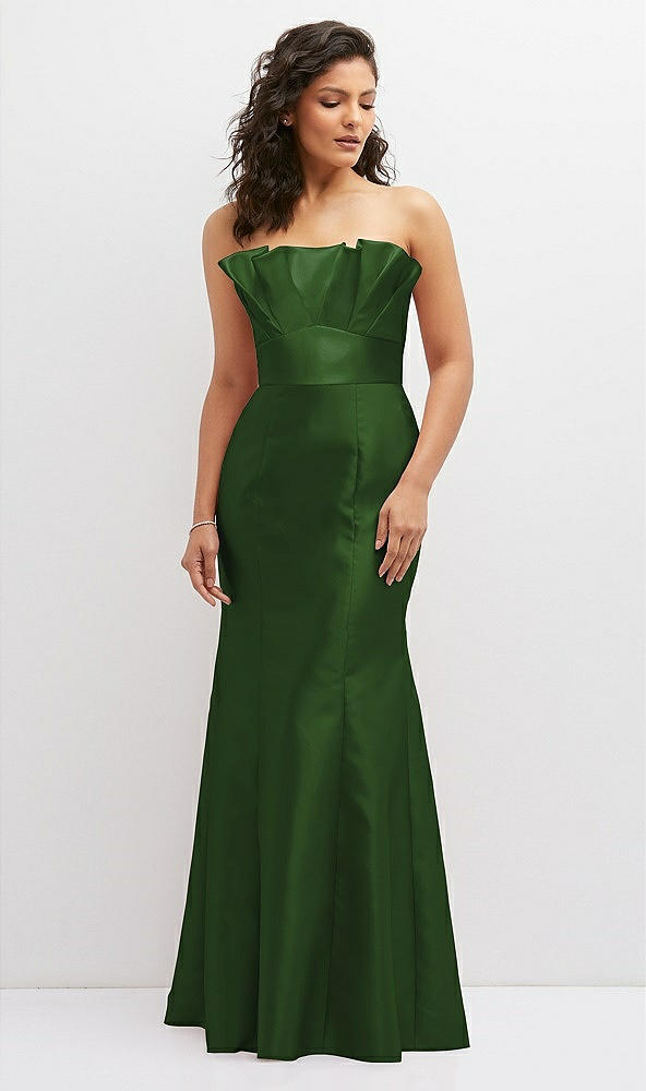 Front View - Celtic Strapless Satin Fit and Flare Dress with Crumb-Catcher Bodice