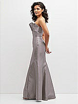 Side View Thumbnail - Cashmere Gray Strapless Satin Fit and Flare Dress with Crumb-Catcher Bodice