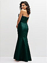 Rear View Thumbnail - Evergreen Strapless Satin Fit and Flare Dress with Crumb-Catcher Bodice