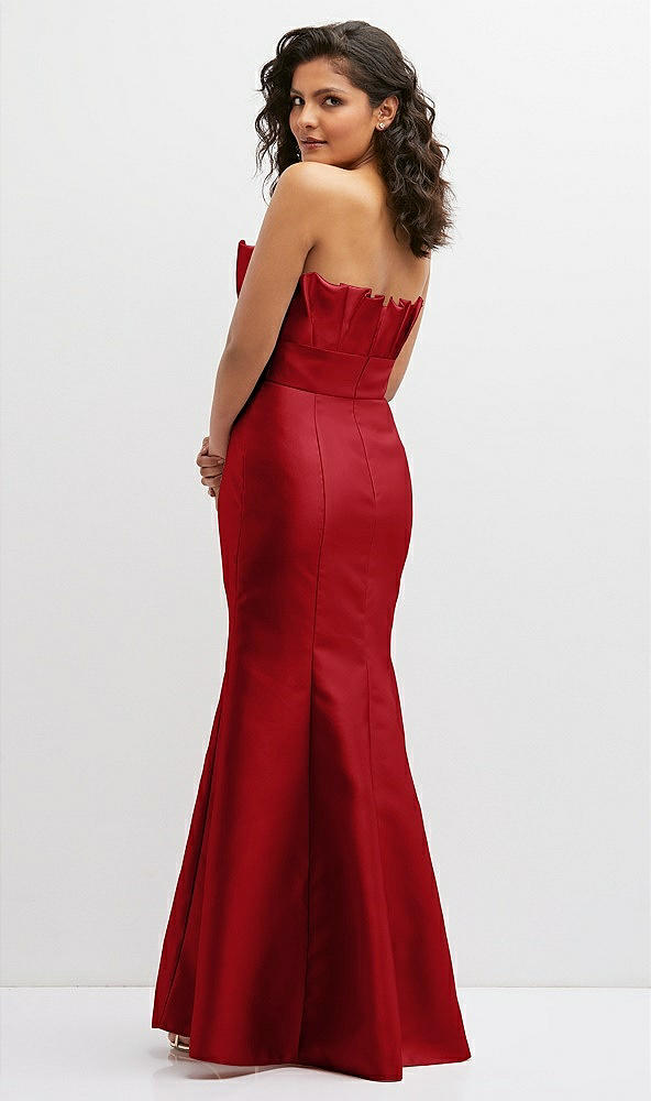 Back View - Garnet Strapless Satin Fit and Flare Dress with Crumb-Catcher Bodice