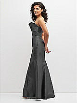 Side View Thumbnail - Gunmetal Strapless Satin Fit and Flare Dress with Crumb-Catcher Bodice