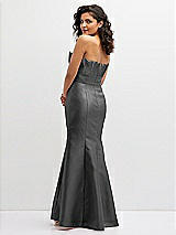 Rear View Thumbnail - Gunmetal Strapless Satin Fit and Flare Dress with Crumb-Catcher Bodice