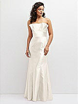 Front View Thumbnail - Ivory Strapless Satin Fit and Flare Dress with Crumb-Catcher Bodice