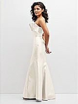 Side View Thumbnail - Ivory Strapless Satin Fit and Flare Dress with Crumb-Catcher Bodice