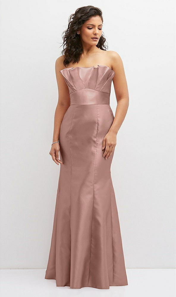 Front View - Neu Nude Strapless Satin Fit and Flare Dress with Crumb-Catcher Bodice