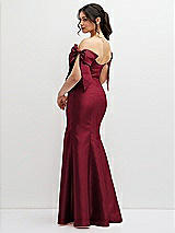 Rear View Thumbnail - Burgundy Off-the-Shoulder Bow Satin Corset Dress with Fit and Flare Skirt