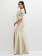 Side View Thumbnail - Champagne Off-the-Shoulder Bow Satin Corset Dress with Fit and Flare Skirt