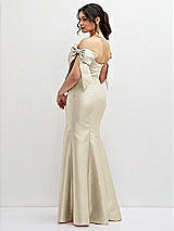 Rear View Thumbnail - Champagne Off-the-Shoulder Bow Satin Corset Dress with Fit and Flare Skirt
