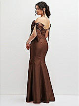 Rear View Thumbnail - Cognac Off-the-Shoulder Bow Satin Corset Dress with Fit and Flare Skirt